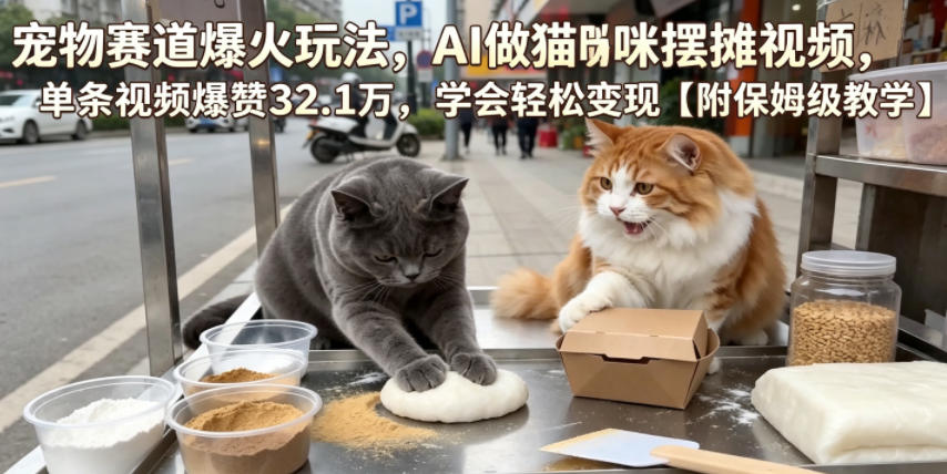 宠物赛道爆火玩法，AI做猫咪摆摊视频，单条视频爆赞32.1万，学会轻松变现【附保姆级教学】|小鸡网赚博客
