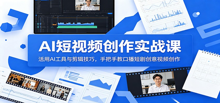 AI短视频创作实战课：活用AI工具与剪辑技巧，手把手教口播短剧创意视频创作|小鸡网赚博客