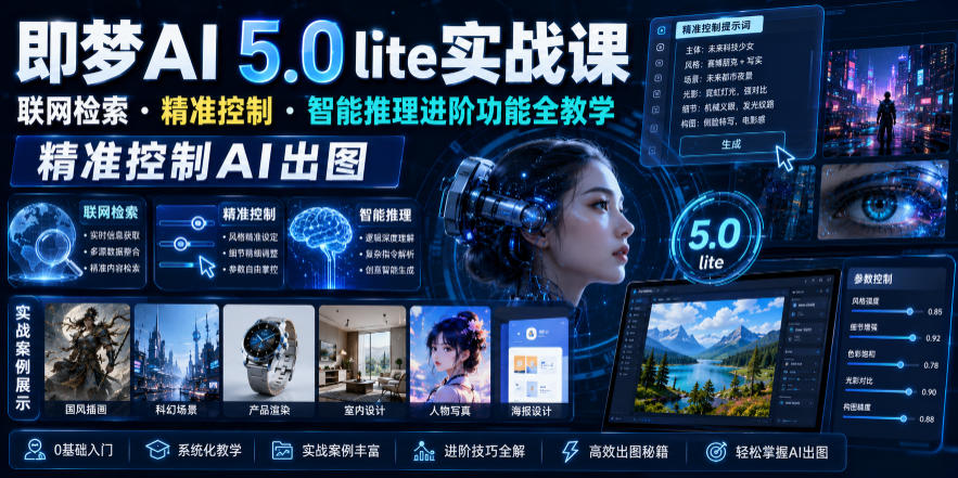 即梦AI 5.0 lite实战课，联网检索・精准控制・智能推理进阶功能全教学，精准控制AI出图|小鸡网赚博客