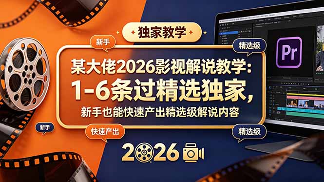 某大佬2026影视解说教学：1-6条过精选独家，新手也能快速产出精选级解说内容|小鸡网赚博客