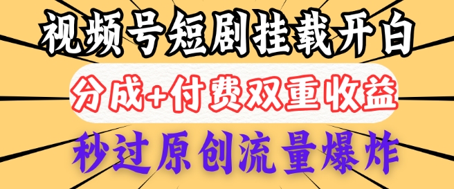 2025视频号短剧内测挂载开白权限，分成+付费双重收益，秒过原创流量爆炸，小白有手就会|小鸡网赚博客