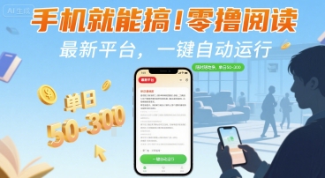 手机就能搞！零撸阅读挂G，最新平台，一键自动运行，随时随地挣，单日50-3张+【揭秘】|小鸡网赚博客