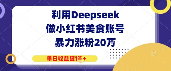 利用Deepseek做小红书美食账号，暴力涨粉20W，单日收益破1K+|小鸡网赚博客