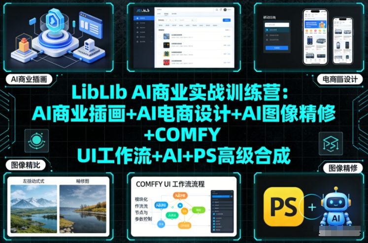 LibLIb AI商业实战训练营：AI商业插画+AI电商设计+AI图像精修+COMFY UI工作流+AI+PS高级合成|小鸡网赚博客