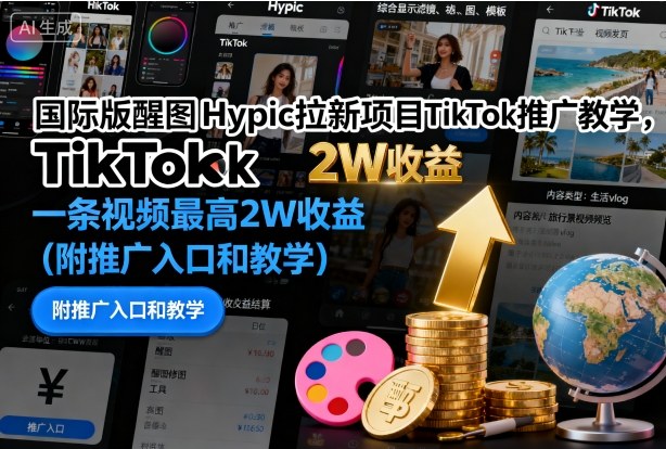 国际版醒图Hypic拉新项目TikTok推广教学，一条视频最高2W收益（附推广入口和教学）|小鸡网赚博客