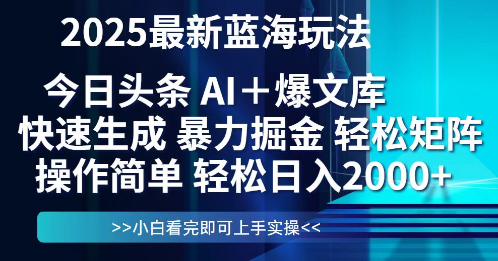 （14805期）今日头条2025最新蓝海玩法，思路简单，复制粘贴，轻松实现矩阵日入2000+|小鸡网赚博客