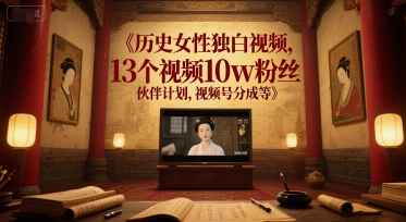 历史女性独白视频，13个视频10w粉丝，伙伴计划，视频号分成等|小鸡网赚博客