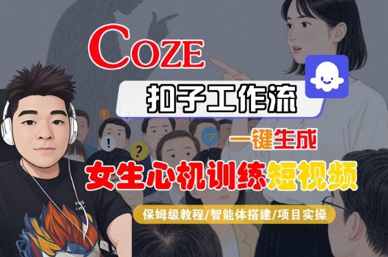 COZE扣子工作流一键生成女生心机训练短视频，保姆级教程-智能体搭建-项目实操|小鸡网赚博客