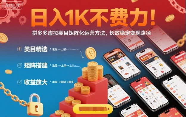 日入1K不费力！拼多多虚拟类目矩阵化运营方法，长效稳定变现路径|小鸡网赚博客