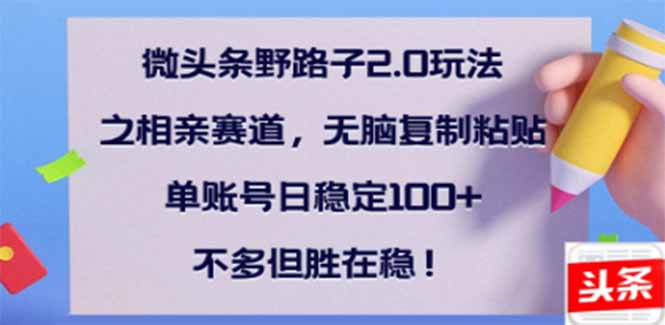 （14334期）微头条野路子2.0玩法之相亲赛道，无脑搬砖复制粘贴，单账号日稳定300+…|小鸡网赚博客