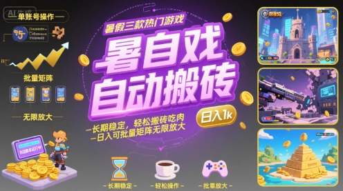暑假三款热门游戏自动搬砖，长期稳定，轻松搬砖吃肉，日入1k ，可批量矩阵无限放大【揭秘】|小鸡网赚博客
