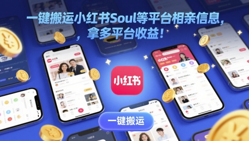 一键搬运小红书Soul等平台相亲信息，拿多平台收益!|小鸡网赚博客