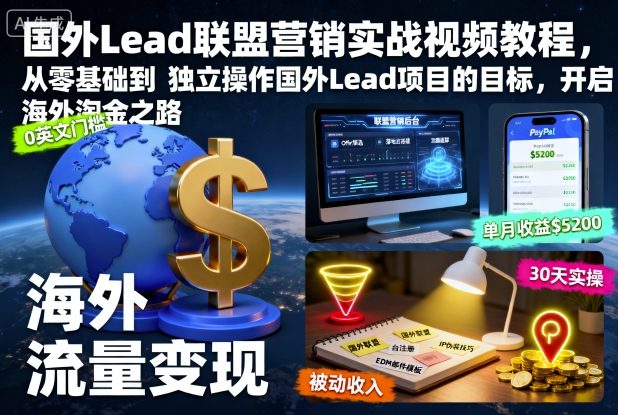 国外Lead联盟营销实战视频教程，从零基础到独立操作国外Lead项目的目标，开启海外淘金之路|小鸡网赚博客