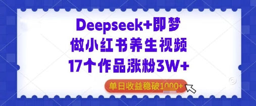 Deepseek+即梦做小红书养生视频17个作品涨粉3W+单日收益几张|小鸡网赚博客