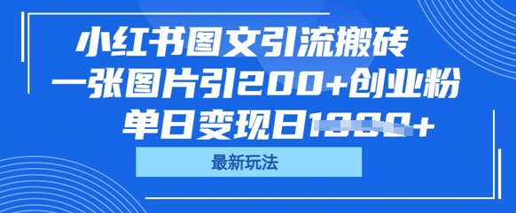 小红书图文引流搬砖，一张图片引200+创业粉，单日变现日数张|小鸡网赚博客