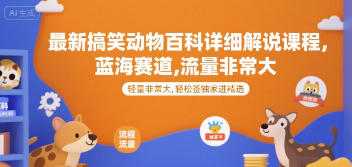 最新搞笑动物百科详细解说课程，蓝海赛道，流量非常大，轻松签独家进精选|小鸡网赚博客