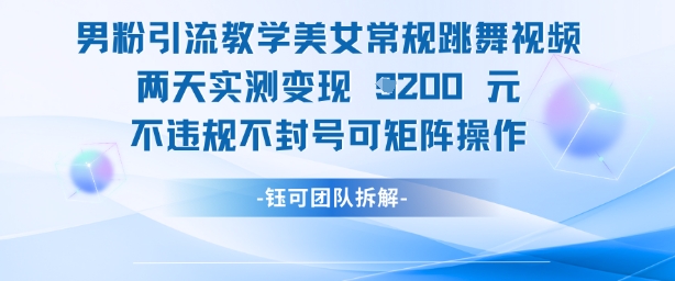 男粉引流教学美女常规跳舞视频两天实测变现1k+，不违规不封号可矩阵操作|小鸡网赚博客
