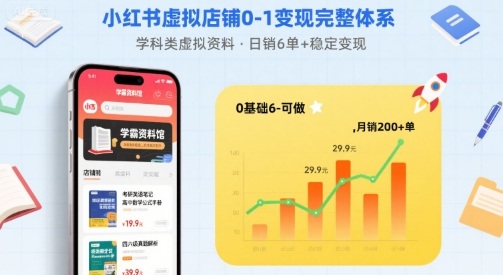 小红书虚拟店铺0-1变现完整体系：卖学科类虚拟资料，一天6张+，很稳定【已完结】|小鸡网赚博客