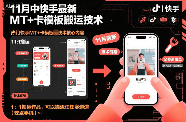 11月中快手最新MT+卡模板搬运技术，1：1搬运作品，可以搬运任何赛道（安卓手机）|小鸡网赚博客