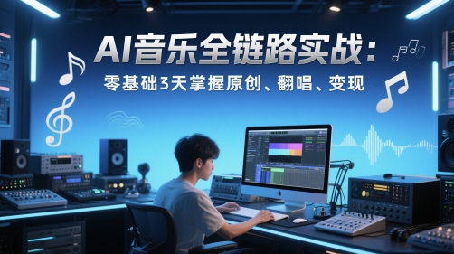 AI音乐全链路实战变现课：零基础3天掌握原创、翻唱、变现|小鸡网赚博客