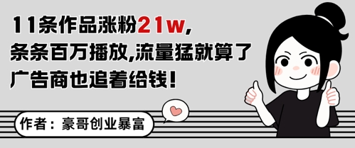 11条作品涨粉21W，条条百W播放，流量猛就算了，广告商也追着给钱|小鸡网赚博客