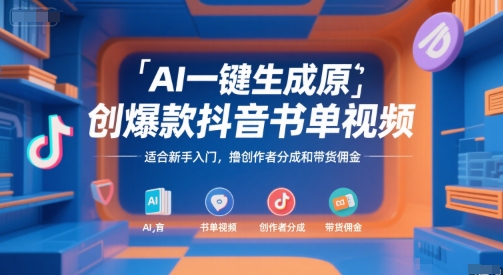 AI一键生成原创爆款抖音书单视频，适合新手入门，撸创作者分成和带货佣金【揭秘】|小鸡网赚博客