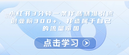 小红书3分钟一条作品精准引流创业粉300+，打造属于自己的流量帝国|小鸡网赚博客