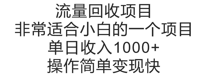 流量回收项目，非常适合小白的一个项目单日收入多张，操作简单变现快|小鸡网赚博客