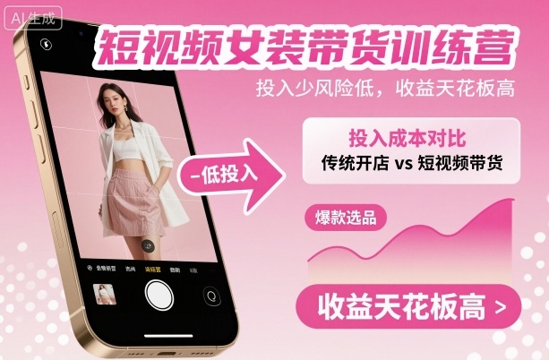 短视频女装带货训练营，投入少风险低，收益天花板高|小鸡网赚博客