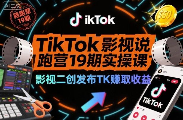 TikTok影视解说陪跑营19期实操课，影视二创发布TK賺取收益，万播收益50美金（更新）|小鸡网赚博客