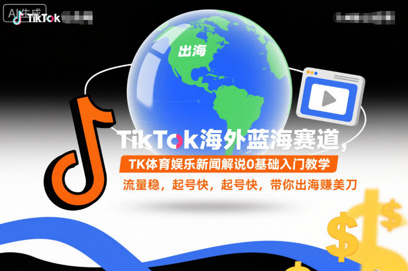 TikTok海外蓝海赛道，TK体育娱乐新闻解说0基础入门教学，流量稳，起号快，带你出海賺美刀|小鸡网赚博客