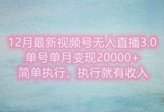 12月最新视频号无人直播3.0，单号单月变现过w，简单执行，执行就有收入|小鸡网赚博客