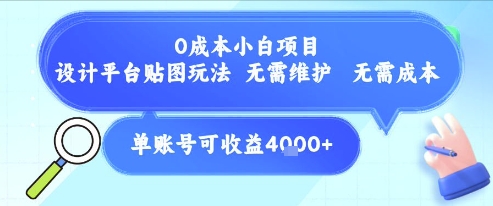 0成本小白项目，设计平台贴图玩法，无需维护，无需成本，单账号单月可产生收益4k+|小鸡网赚博客