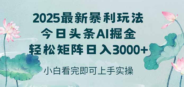 （14933期）今日头条2025年最新暴利玩法，思路简单，复制粘贴，轻松实现矩阵日入3000+|小鸡网赚博客