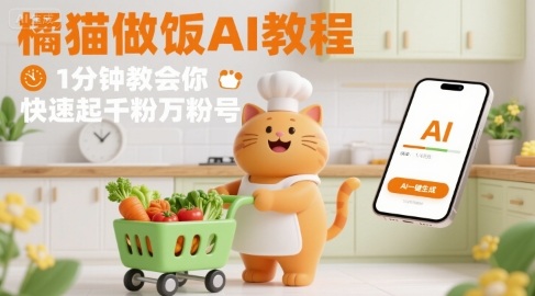 有趣的橘猫买菜做饭视频，用AI一键搞定，1分钟教会你，快速起千粉万粉号|小鸡网赚博客