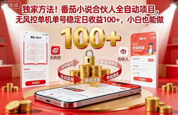 独家方法！番茄小说合伙人全自动挂G项目，无风控单机单号稳定日收益100+，小白也能做【揭秘】|小鸡网赚博客