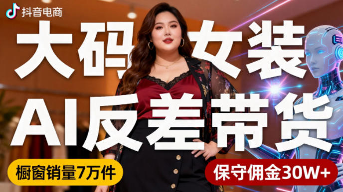 抖音小众赛道，大码女装AI反差带货，不用直播，每天6条作品，橱窗卖7万件，保守佣金30W+|小鸡网赚博客