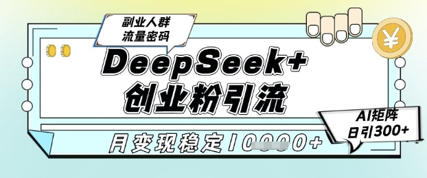 DeepSeek+创业粉精准引流，全新分享课4.0玩法，AI矩阵日引300+，多种变现方式，稳定月入1W|小鸡网赚博客