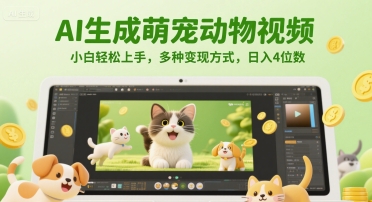 AI生成萌宠动物视频，小白轻松上手，多种变现方式，日入4位数|小鸡网赚博客