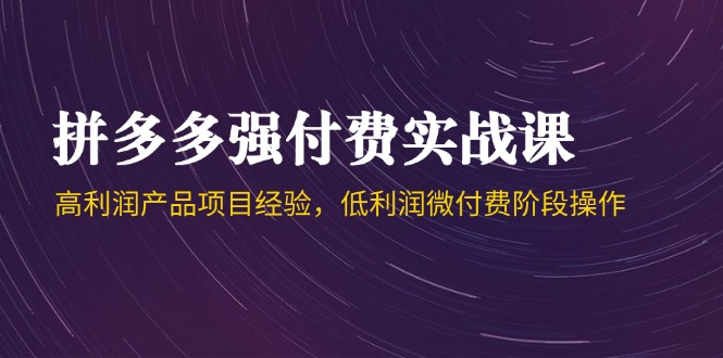 （14874期）拼多多强付费实战课-44期，高利润产品项目经验，低利润微付费阶段操作|小鸡网赚博客