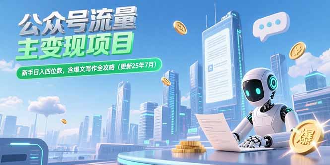 （15412期）公众号流量主变现项目，新手日入四位数，含爆文写作全攻略(更新25年7月)|小鸡网赚博客