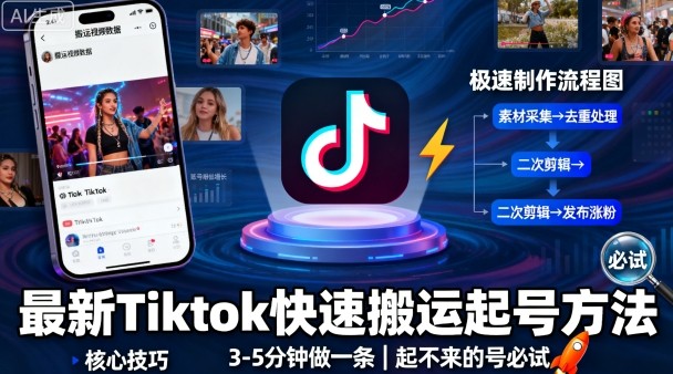 最新Tiktok快速搬运快速起号方法，3-5分钟做一条，起不来的号可以试试|小鸡网赚博客