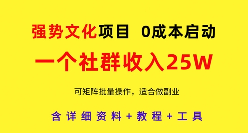 强势文化项目，一个社群收入25个W，0成本启动，可矩阵批量操作，原创详细实操教程|小鸡网赚博客