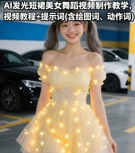 AI发光短裙美女舞蹈视频制作教学，视频教程+提示词(含绘图词、动作词)|小鸡网赚博客