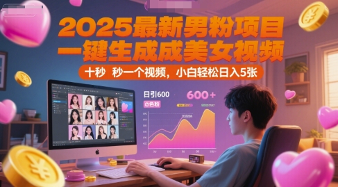 2025最新男粉项目，一键生成美女视频，日引600+色粉 十秒一个视频，小白轻松日入5张【揭秘】|小鸡网赚博客