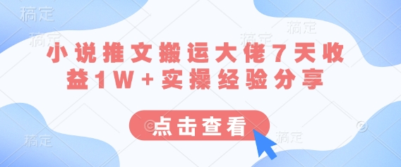 小说推文搬运大佬7天收益1W+实操经验分享|小鸡网赚博客