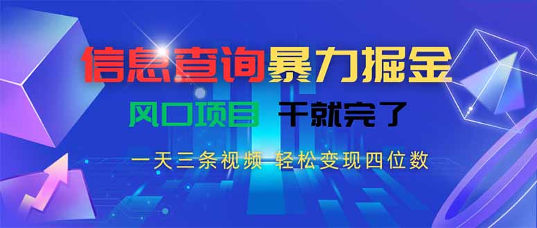（15516期）信息查询暴力掘金，一天三条视频 轻松变现四位数，风口项目干就完了|小鸡网赚博客
