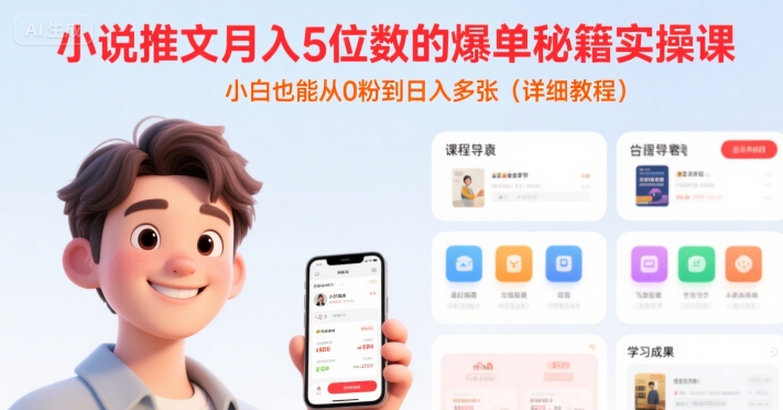 小说推文月入5位数的爆单秘籍实操课，，小白也能从0粉到日入多张(详细教程)|小鸡网赚博客