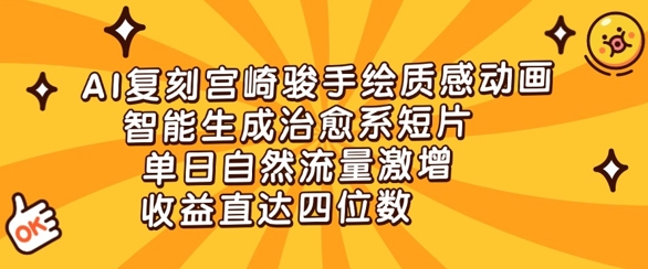 AI复刻宫崎骏手绘质感动画，智能生成治愈系短片，单日自然流量激增，收益直达四位数|小鸡网赚博客