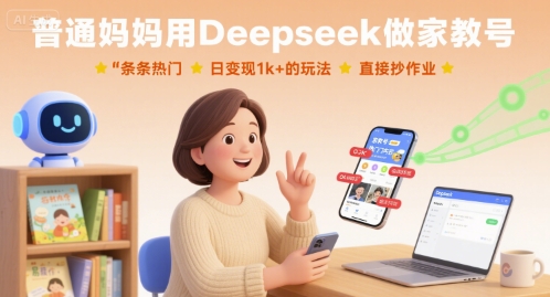 普通妈妈用Deepseek做家教号，条条热门，日变现1k+的玩法，直接抄作业|小鸡网赚博客